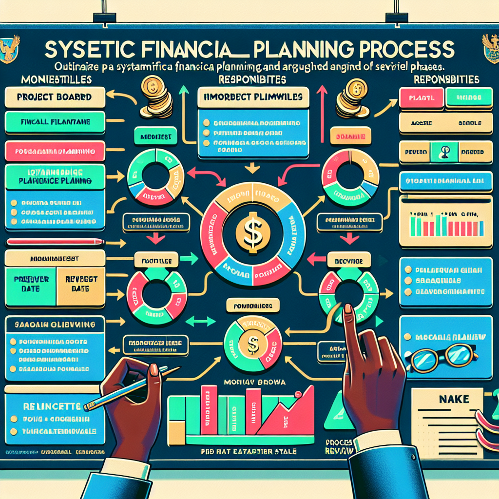 Project board displaying phased financial planning process with milestones, responsibilities, and review dates mapped for Ghanaian clients.
